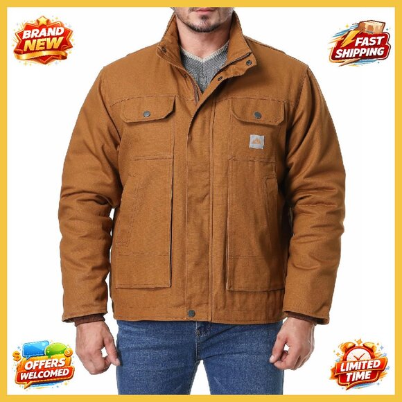 Men's Quilted Flannel Lined Work Coat Durable Waterproof Utility Jacket
